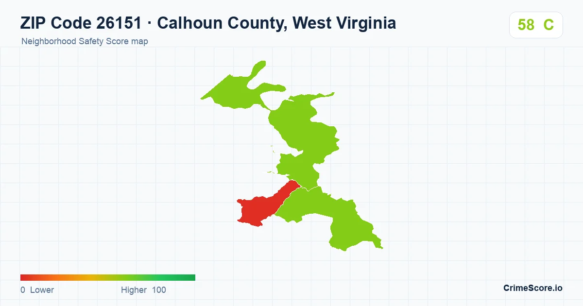 ZIP Code 26151 in Calhoun County, West Virginia neighborhood Safety Score map