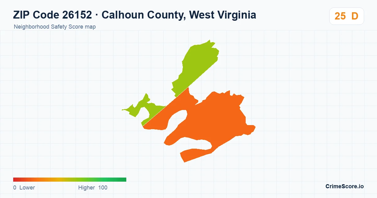 ZIP Code 26152 in Calhoun County, West Virginia neighborhood Safety Score map