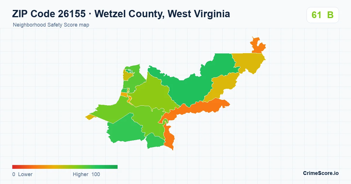 ZIP Code 26155 in Wetzel County, West Virginia neighborhood Safety Score map