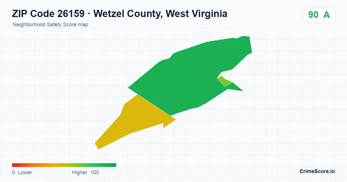 ZIP Code 26159 in Wetzel County, West Virginia neighborhood Safety Score map