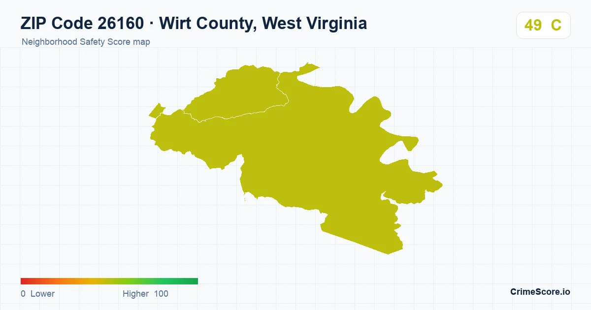 ZIP Code 26160 in Wirt County, West Virginia neighborhood Safety Score map