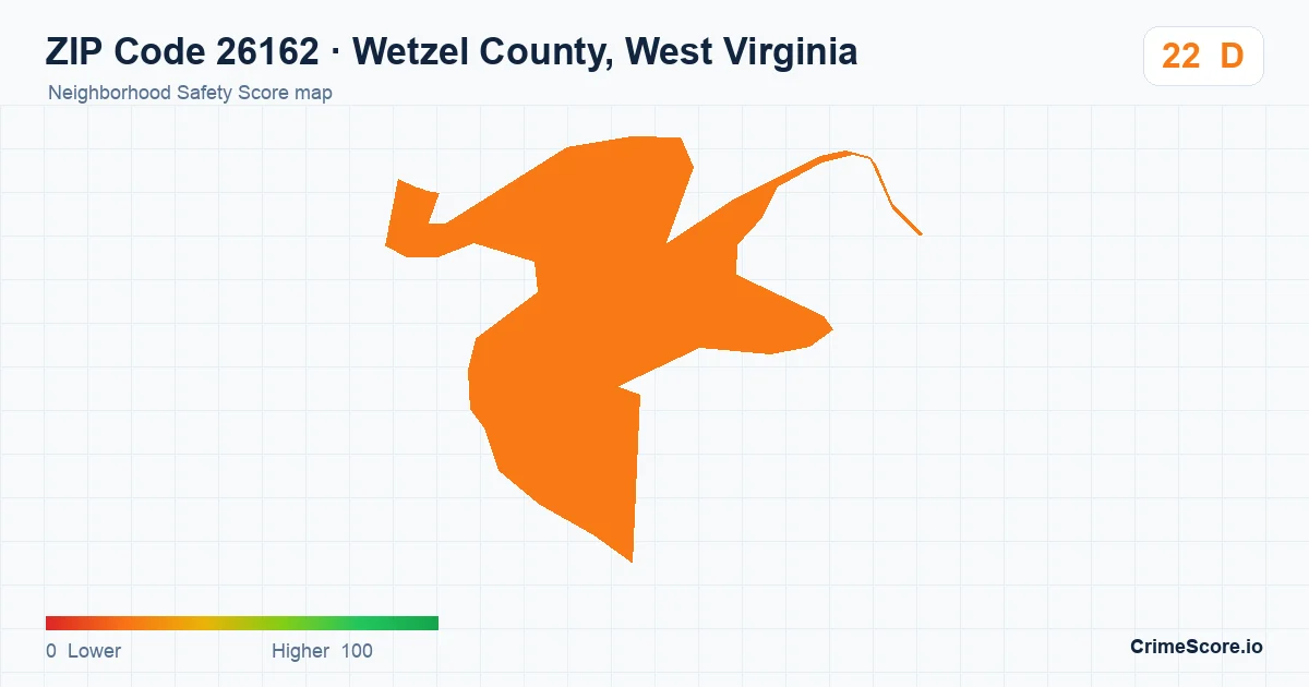 ZIP Code 26162 in Wetzel County, West Virginia neighborhood Safety Score map
