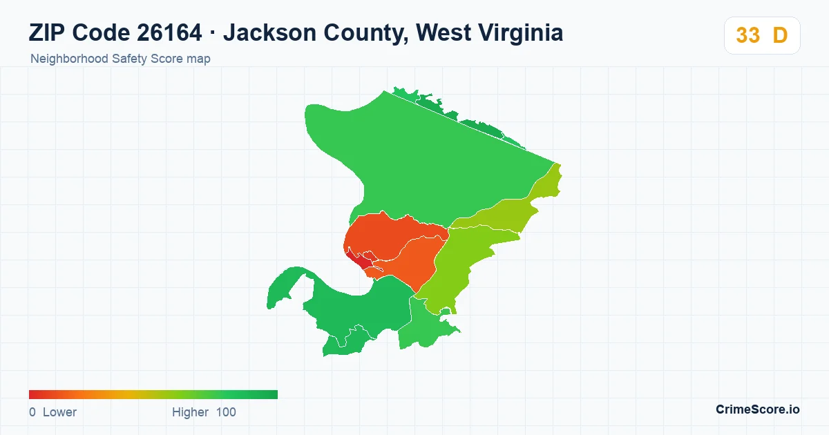 ZIP Code 26164 in Jackson County, West Virginia neighborhood Safety Score map