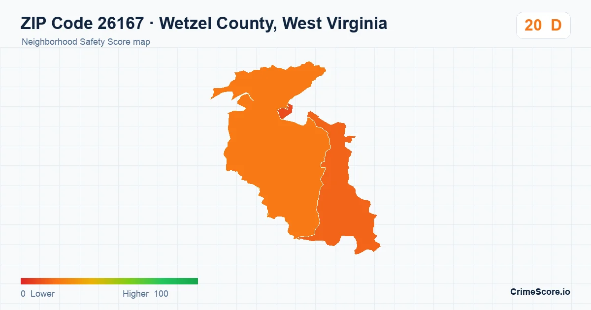 ZIP Code 26167 in Wetzel County, West Virginia neighborhood Safety Score map