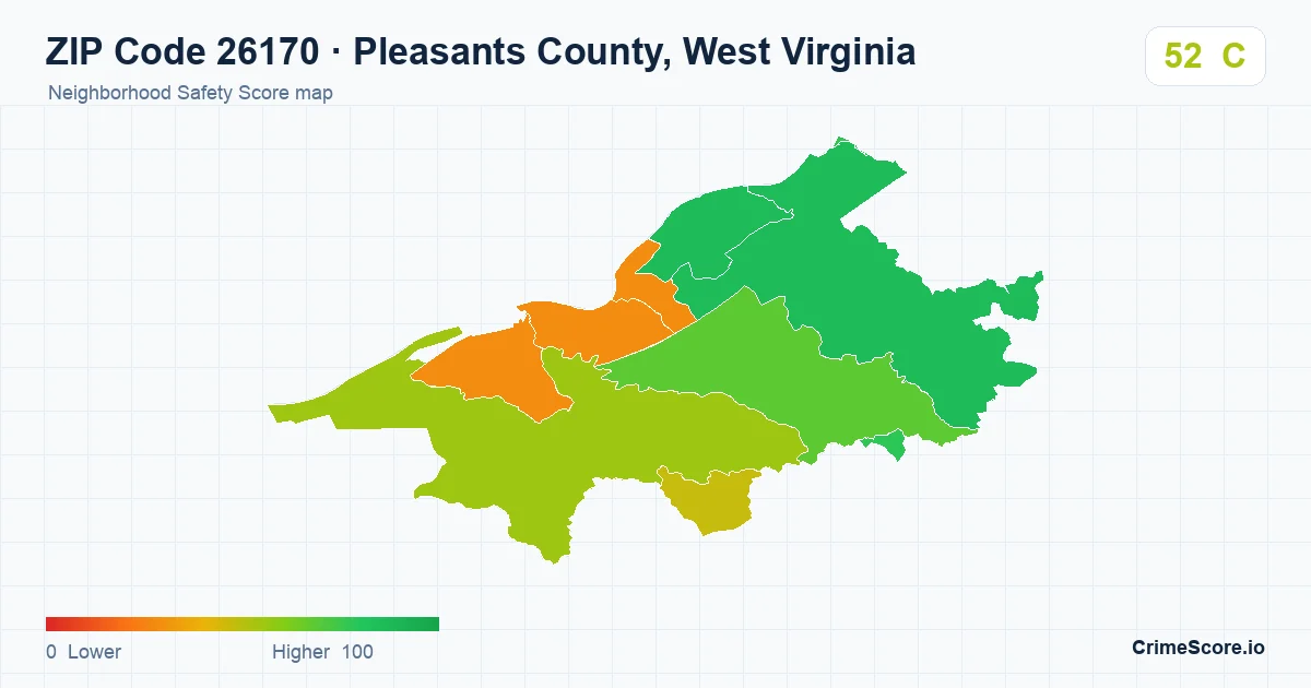 ZIP Code 26170 in Pleasants County, West Virginia neighborhood Safety Score map