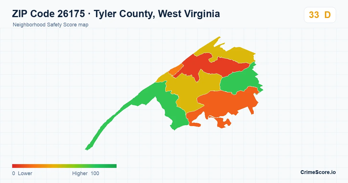 ZIP Code 26175 in Tyler County, West Virginia neighborhood Safety Score map