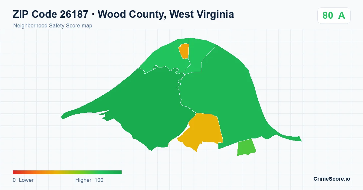 ZIP Code 26187 in Wood County, West Virginia neighborhood Safety Score map