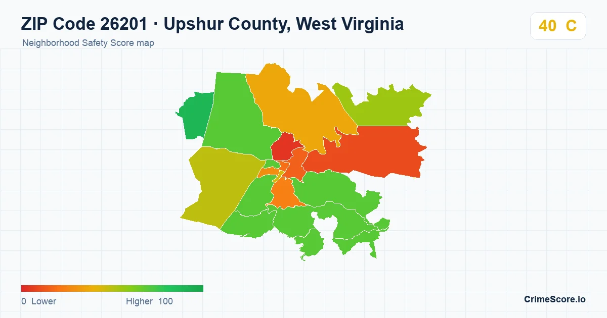 ZIP Code 26201 in Upshur County, West Virginia neighborhood Safety Score map