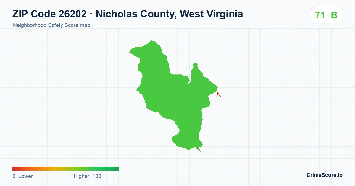 ZIP Code 26202 in Nicholas County, West Virginia neighborhood Safety Score map