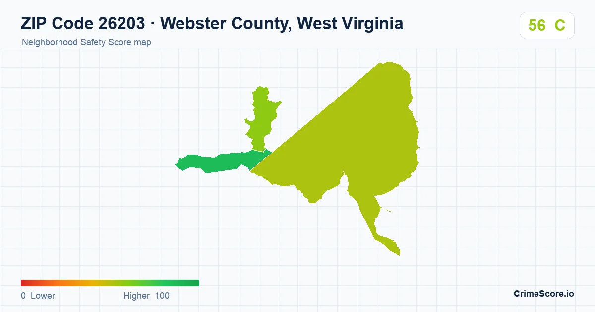 ZIP Code 26203 in Webster County, West Virginia neighborhood Safety Score map