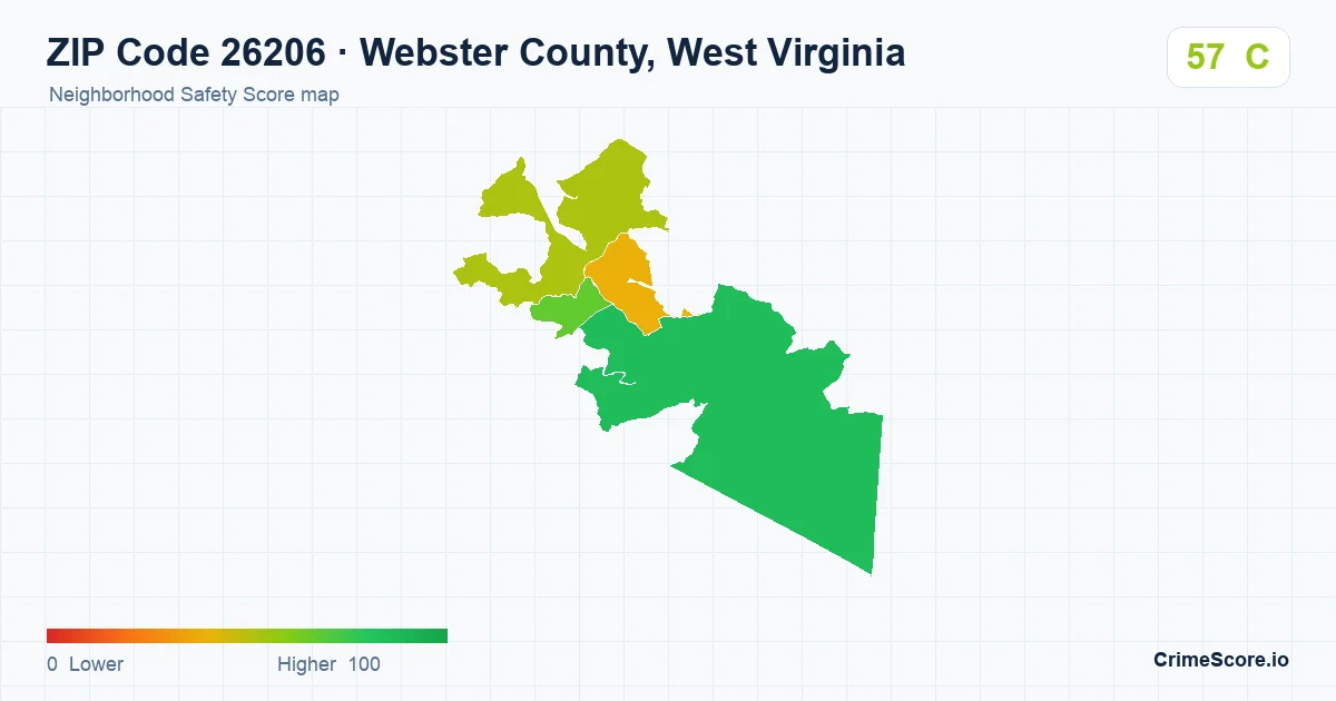ZIP Code 26206 in Webster County, West Virginia neighborhood Safety Score map