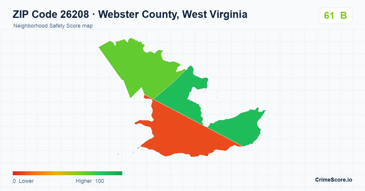ZIP Code 26208 in Webster County, West Virginia neighborhood Safety Score map