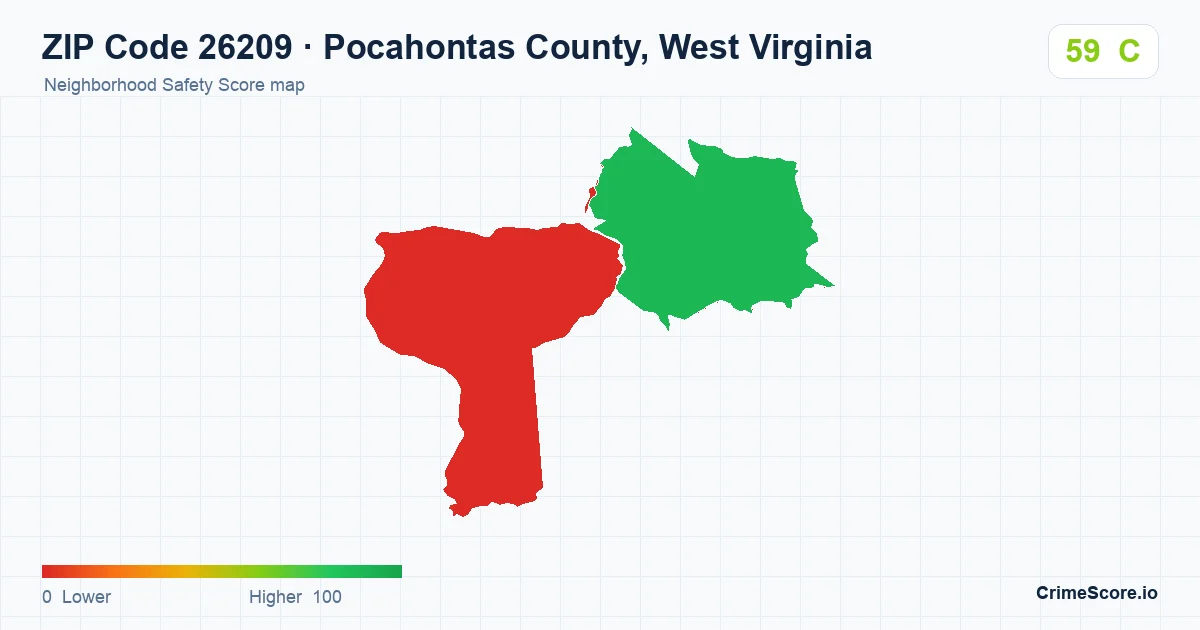 ZIP Code 26209 in Pocahontas County, West Virginia neighborhood Safety Score map