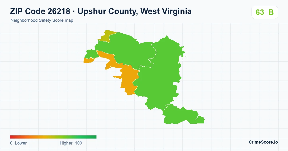 ZIP Code 26218 in Upshur County, West Virginia neighborhood Safety Score map