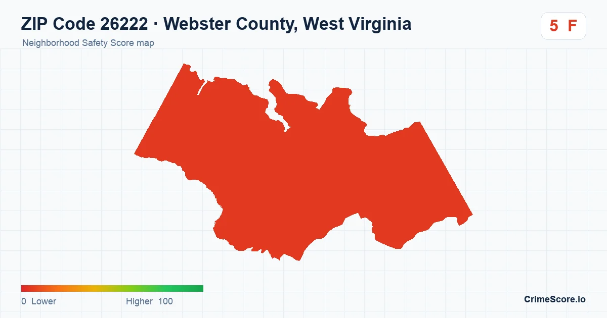 ZIP Code 26222 in Webster County, West Virginia neighborhood Safety Score map