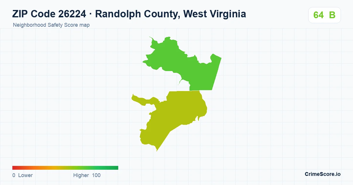 ZIP Code 26224 in Randolph County, West Virginia neighborhood Safety Score map