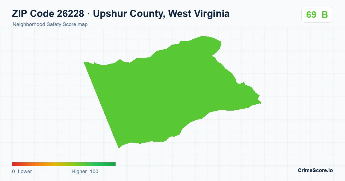 ZIP Code 26228 in Upshur County, West Virginia neighborhood Safety Score map