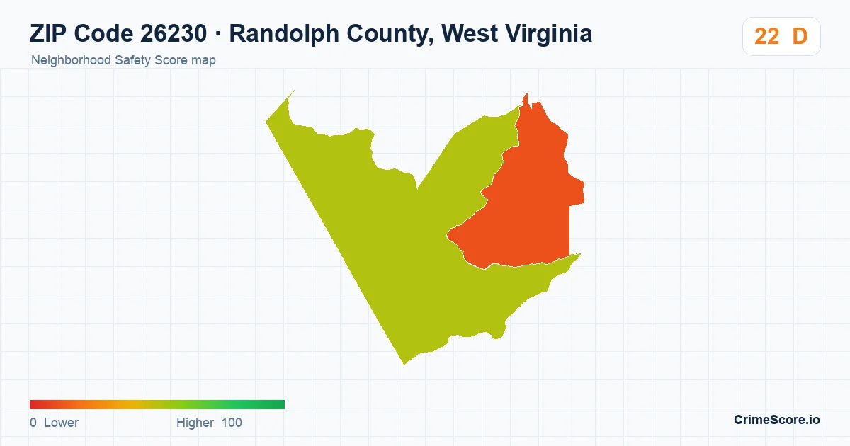 ZIP Code 26230 in Randolph County, West Virginia neighborhood Safety Score map