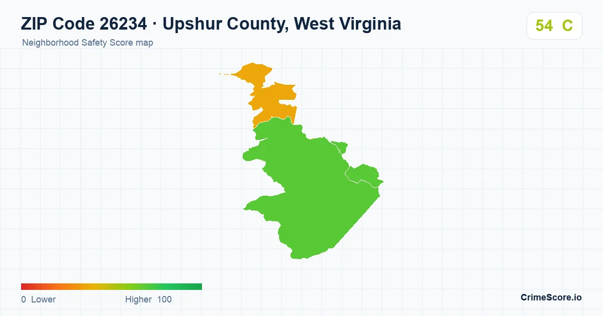 ZIP Code 26234 in Upshur County, West Virginia neighborhood Safety Score map