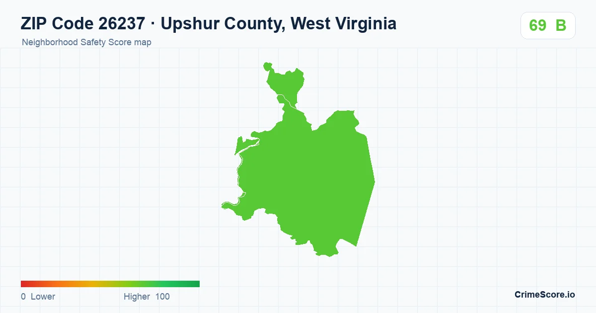 ZIP Code 26237 in Upshur County, West Virginia neighborhood Safety Score map