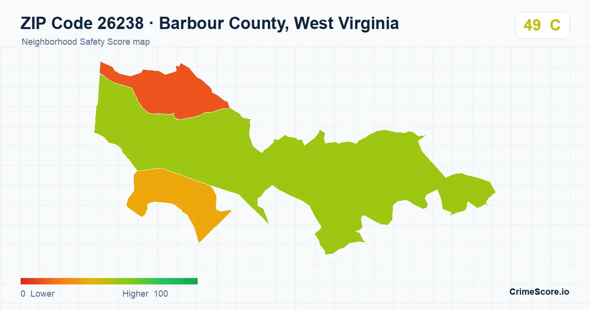 ZIP Code 26238 in Barbour County, West Virginia neighborhood Safety Score map