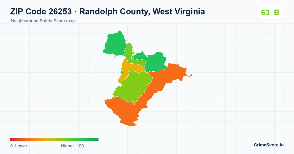 ZIP Code 26253 in Randolph County, West Virginia neighborhood Safety Score map