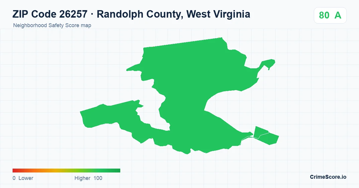 ZIP Code 26257 in Randolph County, West Virginia neighborhood Safety Score map