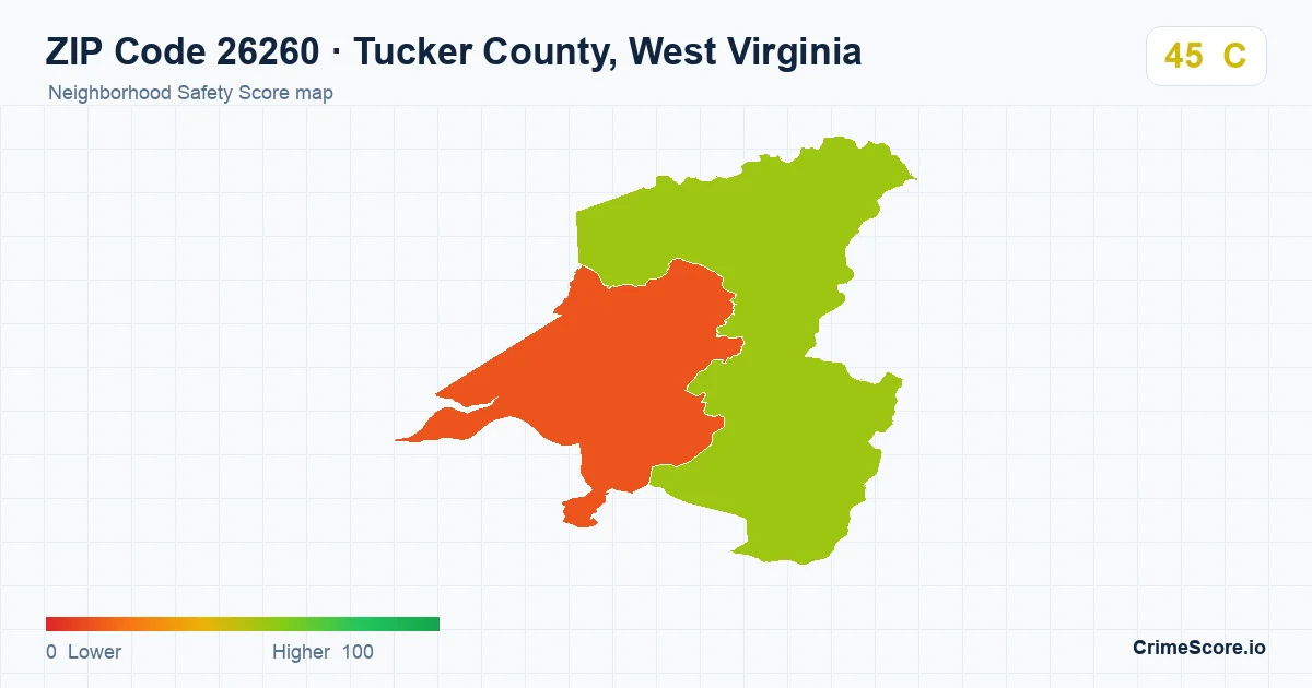 ZIP Code 26260 in Tucker County, West Virginia neighborhood Safety Score map