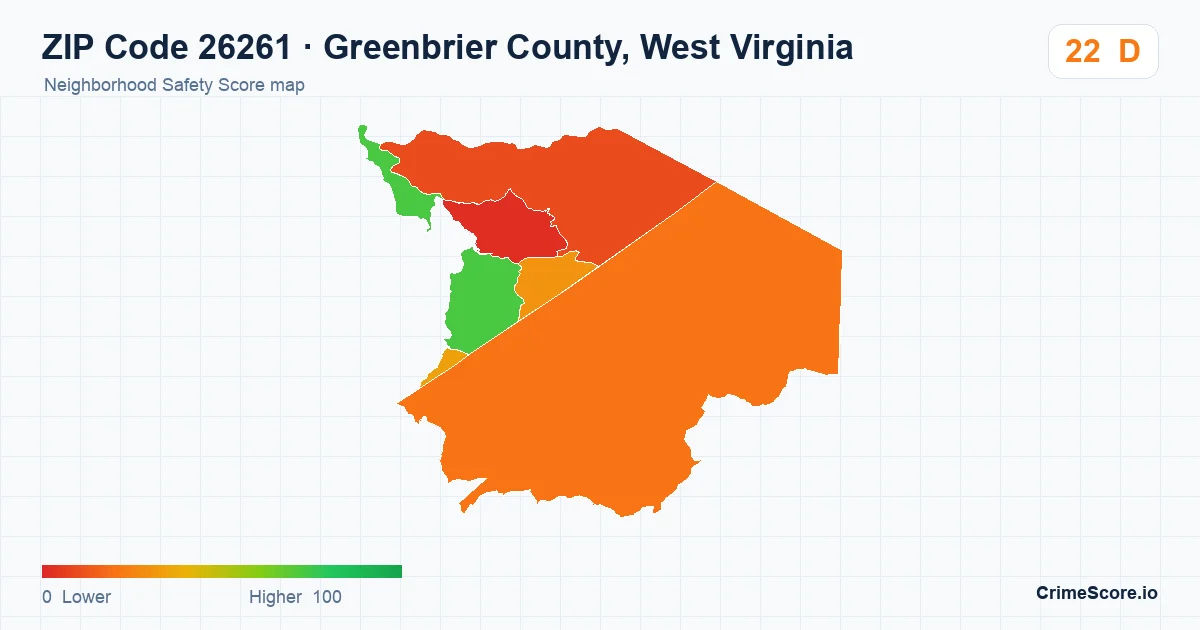 ZIP Code 26261 in Greenbrier County, West Virginia neighborhood Safety Score map