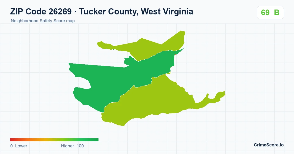 ZIP Code 26269 in Tucker County, West Virginia neighborhood Safety Score map