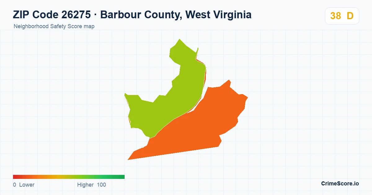 ZIP Code 26275 in Barbour County, West Virginia neighborhood Safety Score map