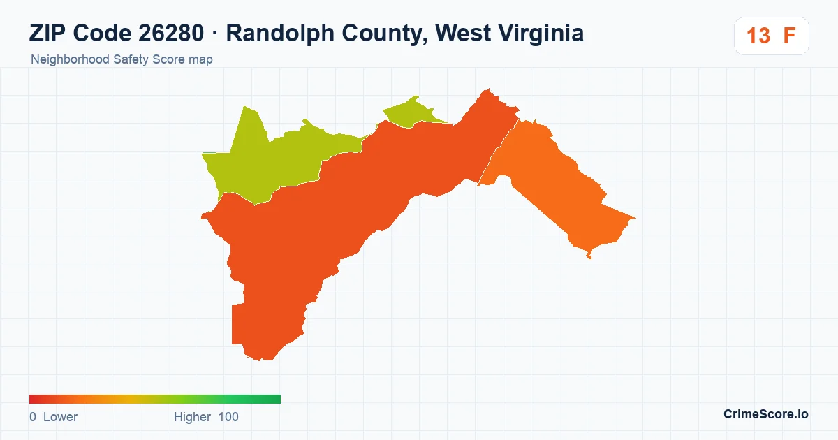 ZIP Code 26280 in Randolph County, West Virginia neighborhood Safety Score map