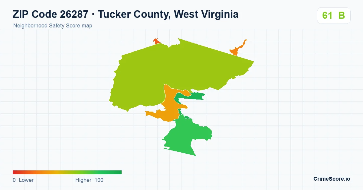ZIP Code 26287 in Tucker County, West Virginia neighborhood Safety Score map