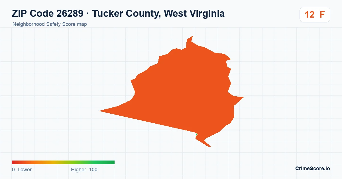 ZIP Code 26289 in Tucker County, West Virginia neighborhood Safety Score map
