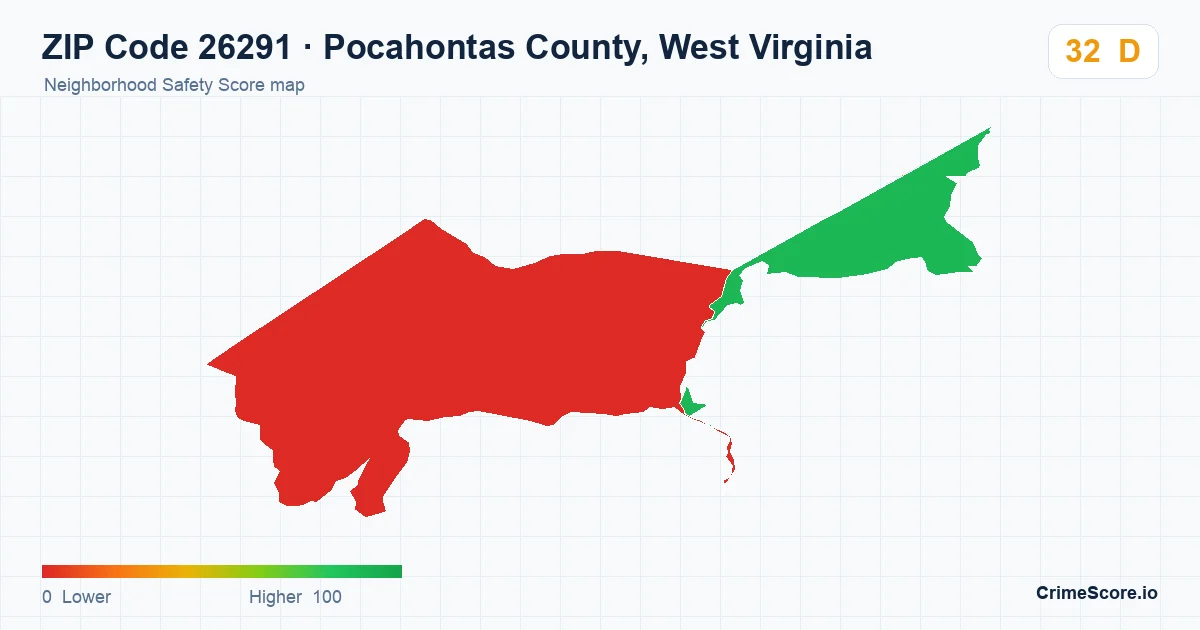 ZIP Code 26291 in Pocahontas County, West Virginia neighborhood Safety Score map