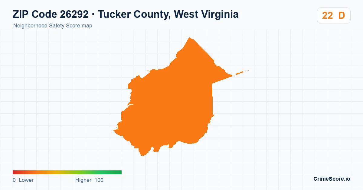 ZIP Code 26292 in Tucker County, West Virginia neighborhood Safety Score map