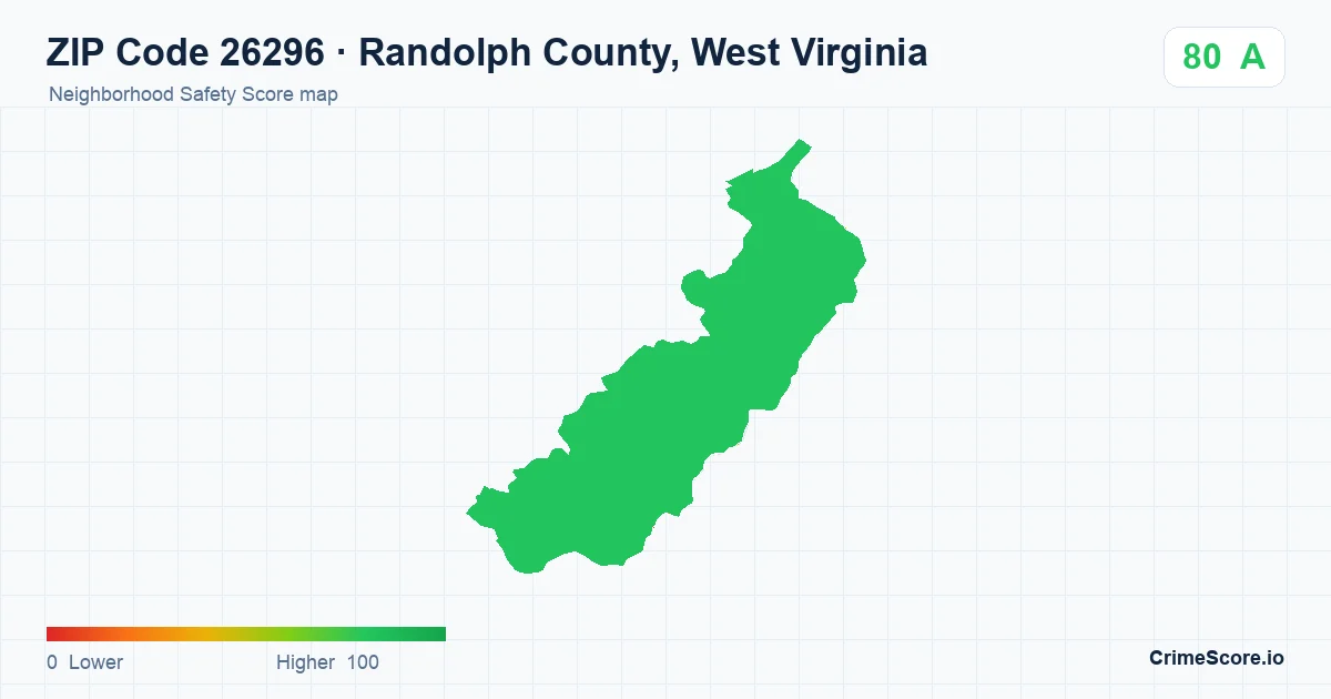 ZIP Code 26296 in Randolph County, West Virginia neighborhood Safety Score map