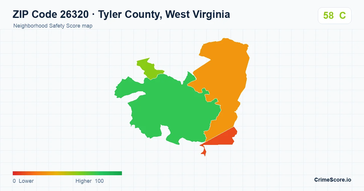 ZIP Code 26320 in Tyler County, West Virginia neighborhood Safety Score map