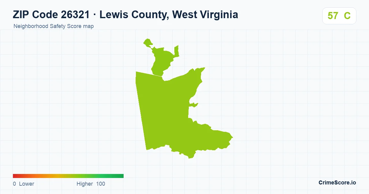ZIP Code 26321 in Lewis County, West Virginia neighborhood Safety Score map