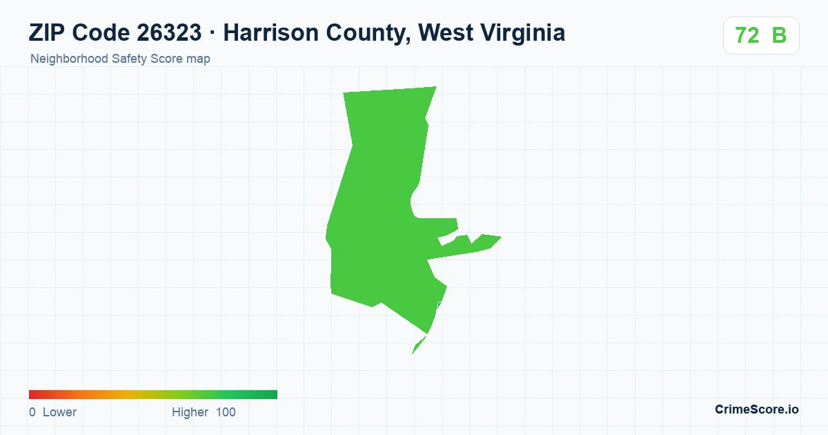 ZIP Code 26323 in Harrison County, West Virginia neighborhood Safety Score map