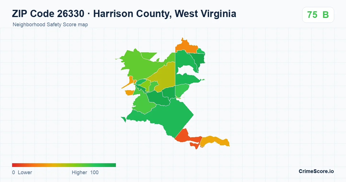 ZIP Code 26330 in Harrison County, West Virginia neighborhood Safety Score map