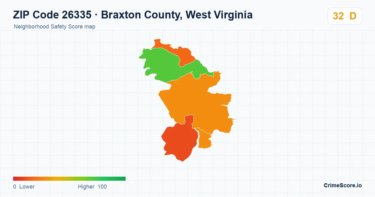 ZIP Code 26335 in Braxton County, West Virginia neighborhood Safety Score map