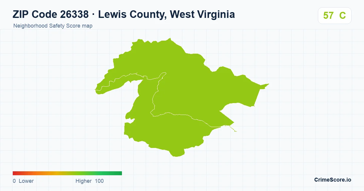 ZIP Code 26338 in Lewis County, West Virginia neighborhood Safety Score map
