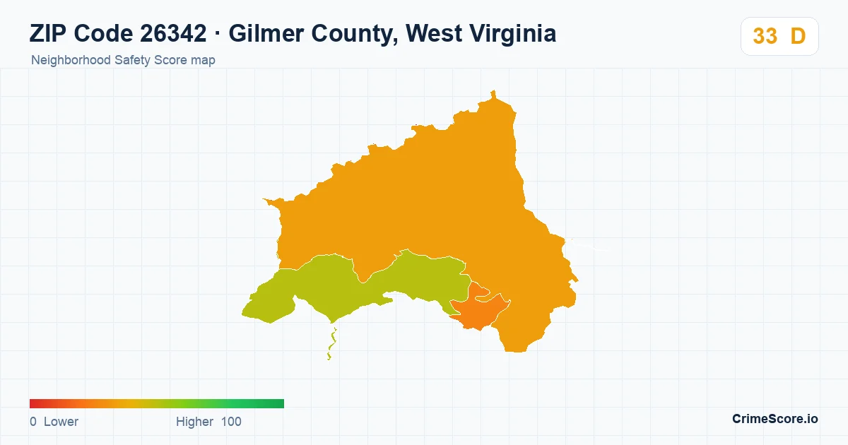 ZIP Code 26342 in Gilmer County, West Virginia neighborhood Safety Score map