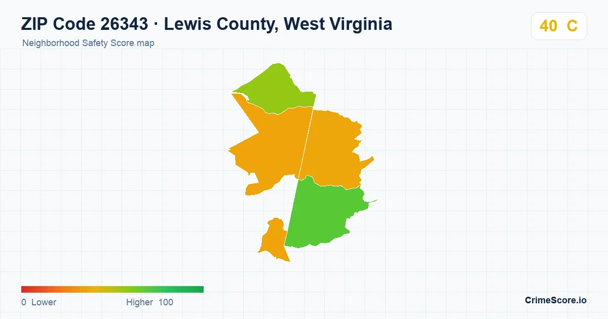 ZIP Code 26343 in Lewis County, West Virginia neighborhood Safety Score map