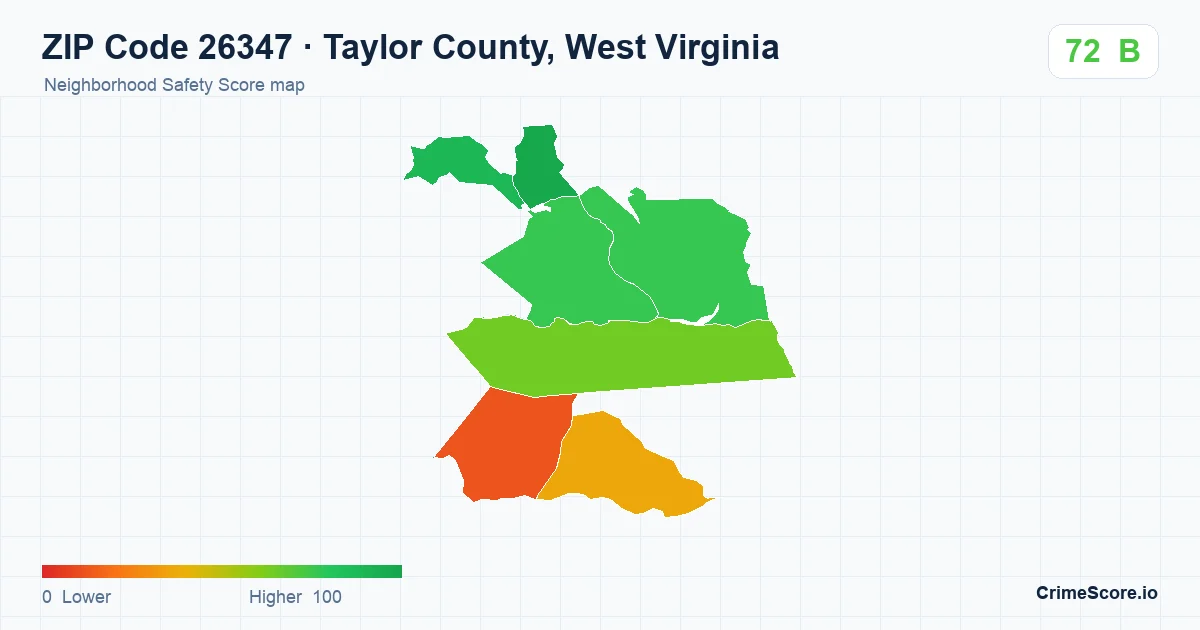 ZIP Code 26347 in Taylor County, West Virginia neighborhood Safety Score map