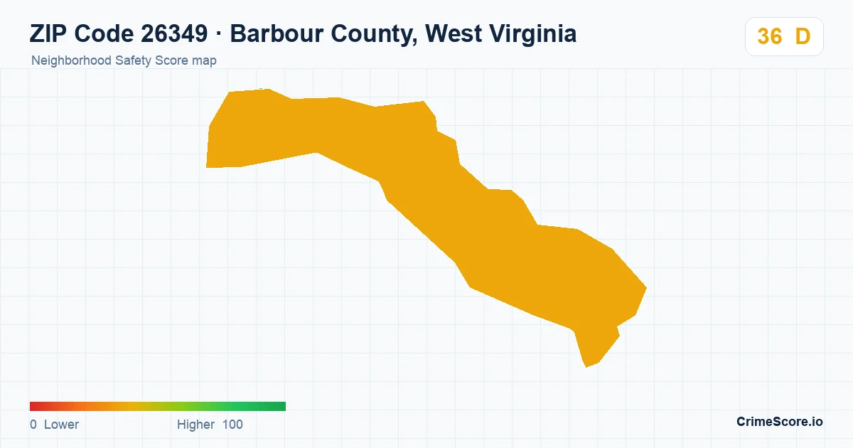 ZIP Code 26349 in Barbour County, West Virginia neighborhood Safety Score map