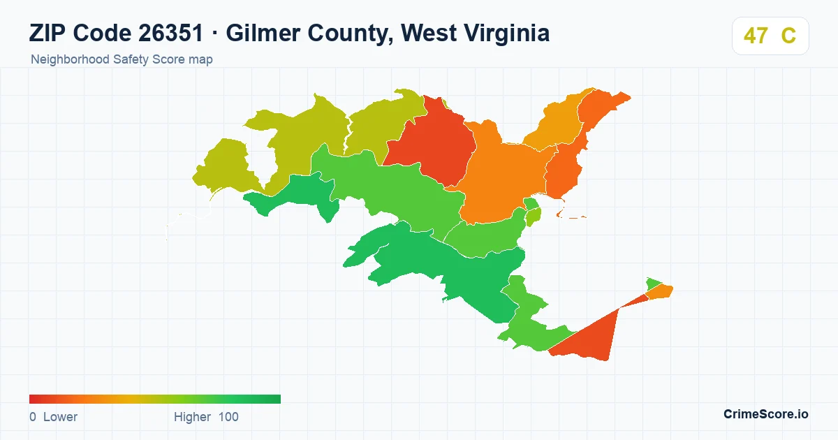 ZIP Code 26351 in Gilmer County, West Virginia neighborhood Safety Score map