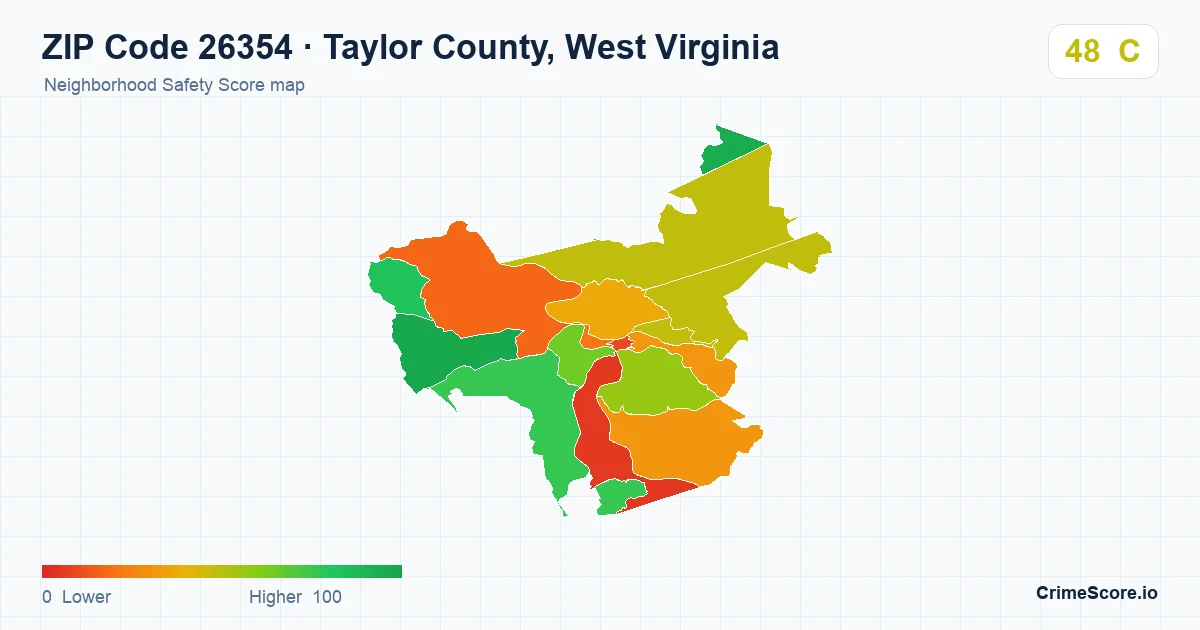ZIP Code 26354 in Taylor County, West Virginia neighborhood Safety Score map