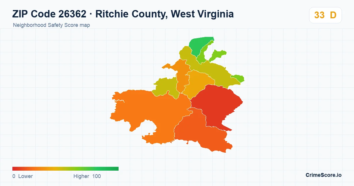 ZIP Code 26362 in Ritchie County, West Virginia neighborhood Safety Score map